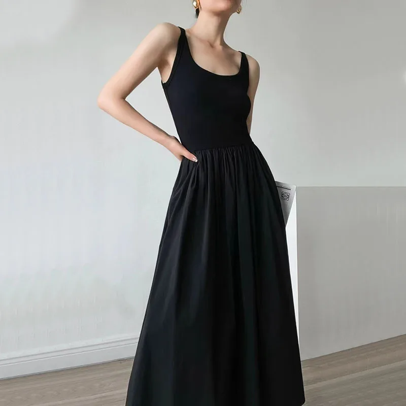 Elegant Hepburn Style Midi Dress Women Summer Fashion Streetwear Sleeveless A Line Dress Ladies Korean Party All-match Vestidos