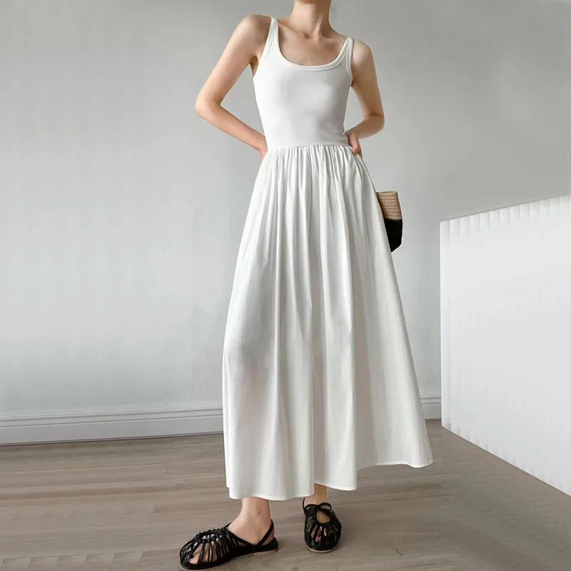 Elegant Hepburn Style Midi Dress Women Summer Fashion Streetwear Sleeveless A Line Dress Ladies Korean Party All-match Vestidos