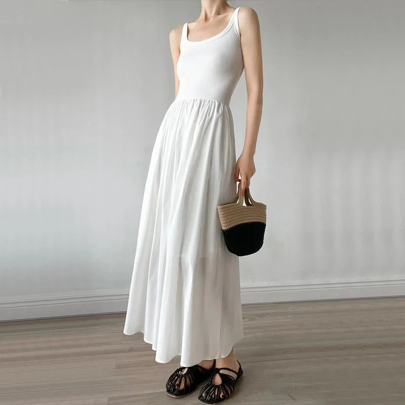 Elegant Hepburn Style Midi Dress Women Summer Fashion Streetwear Sleeveless A Line Dress Ladies Korean Party All-match Vestidos