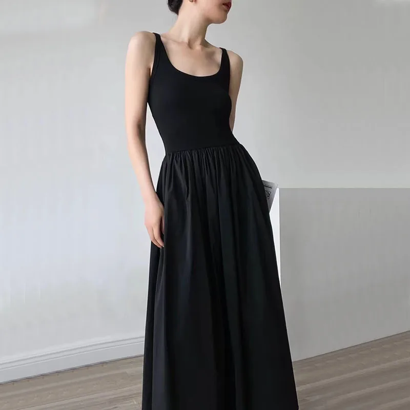 Elegant Hepburn Style Midi Dress Women Summer Fashion Streetwear Sleeveless A Line Dress Ladies Korean Party All-match Vestidos