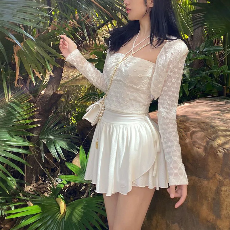 Fashion Shirring White Mini Skirts Women High Waist Irregular Pleated Skirts Sweet Girly Style All-Match Ruffles Short Skirts