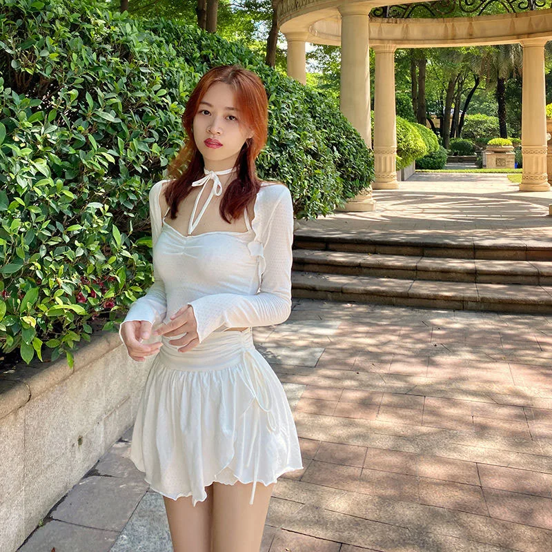 Fashion Shirring White Mini Skirts Women High Waist Irregular Pleated Skirts Sweet Girly Style All-Match Ruffles Short Skirts