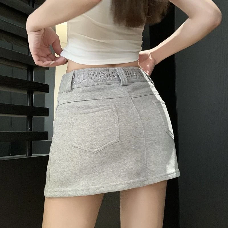 sudojo Fashion Sexy Mini Skirt Women Korean Letters Embroidery Slim Skirts Y2K High Waist Female Pocket A Line Skirt Summer New