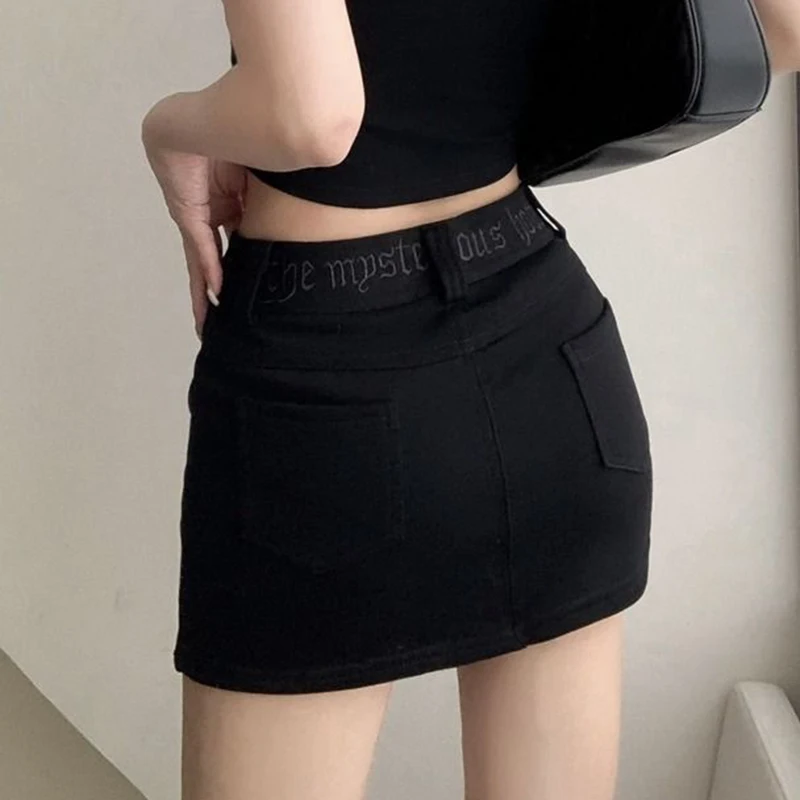 sudojo Fashion Sexy Mini Skirt Women Korean Letters Embroidery Slim Skirts Y2K High Waist Female Pocket A Line Skirt Summer New