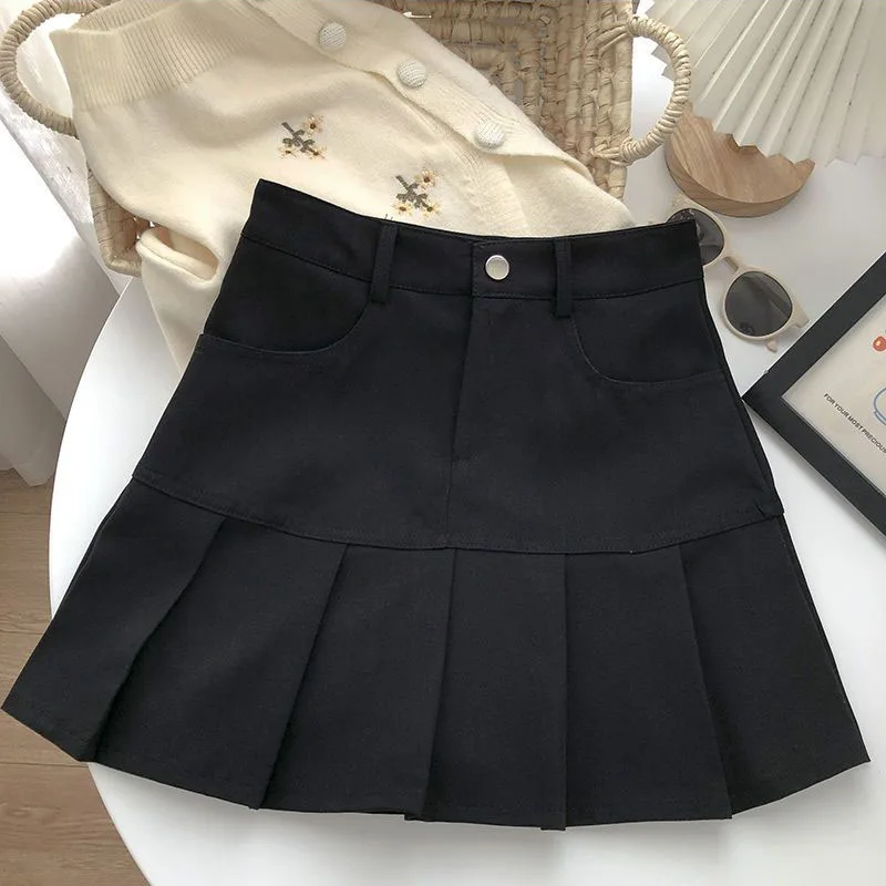 sudojo Fashion Women Pleated Skirts Korean High Waist Button Mini Skirts Elegant All Match Female A Line Skirt Summer New