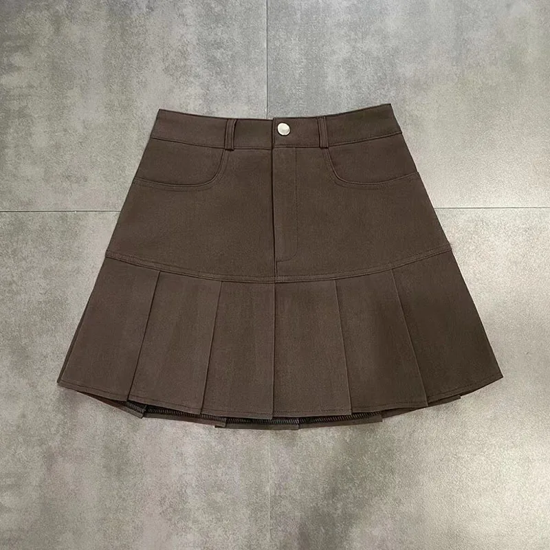 sudojo Fashion Women Pleated Skirts Korean High Waist Button Mini Skirts Elegant All Match Female A Line Skirt Summer New