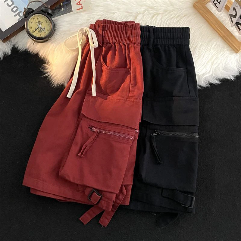 sudojo Streetwear Women Cargo Shorts American Casual Large Pockets BF Wide Leg Pants Harajuku All Match Female Sweatpants New