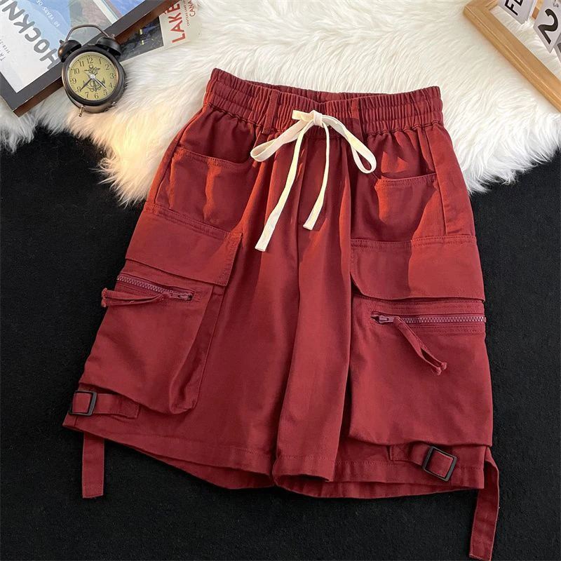 sudojo Streetwear Women Cargo Shorts American Casual Large Pockets BF Wide Leg Pants Harajuku All Match Female Sweatpants New