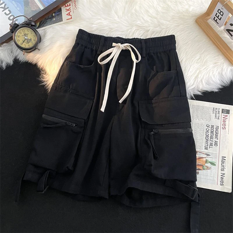 sudojo Streetwear Women Cargo Shorts American Casual Large Pockets BF Wide Leg Pants Harajuku All Match Female Sweatpants New