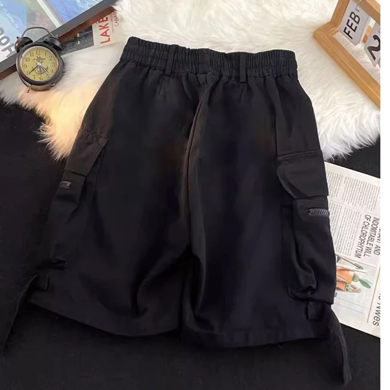 sudojo Streetwear Women Cargo Shorts American Casual Large Pockets BF Wide Leg Pants Harajuku All Match Female Sweatpants New