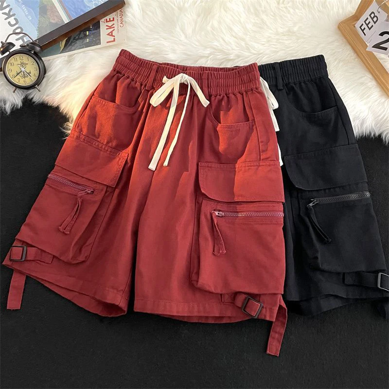 sudojo Streetwear Women Cargo Shorts American Casual Large Pockets BF Wide Leg Pants Harajuku All Match Female Sweatpants New