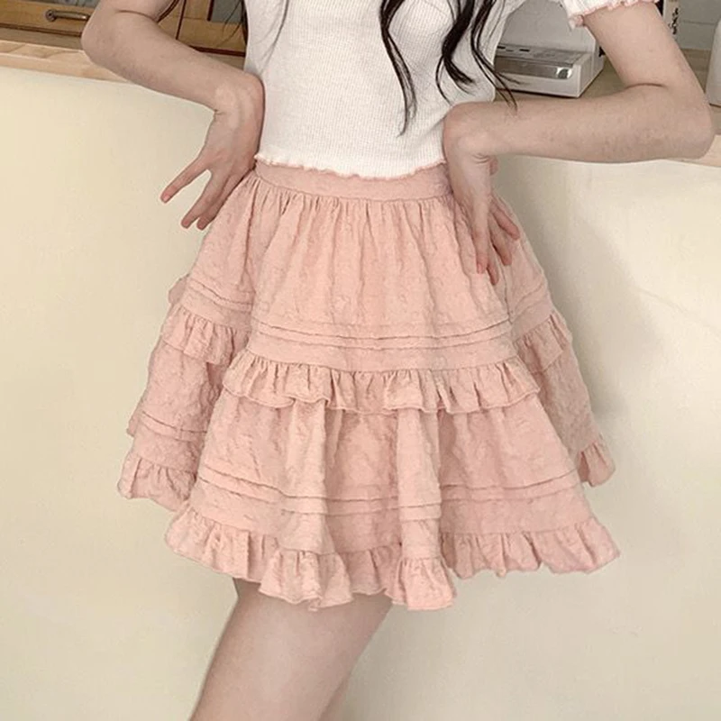 sudojo Summer High Waist Skirt Women Japanese Fashion Folds Loose Mini Skirts Y2K Elegant Female Ball Gown A Line Skirt New