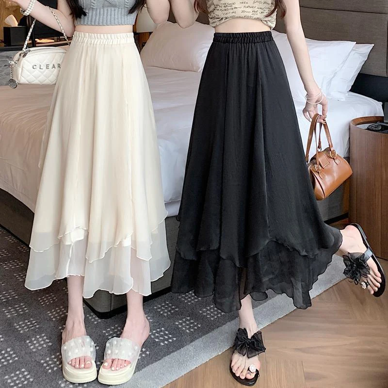 sudojo Summer Women Mesh Skirt Fashion Korean High Waist Loose Midi Skirt Y2K Elegant Female Casual All Match A Line Skirts New