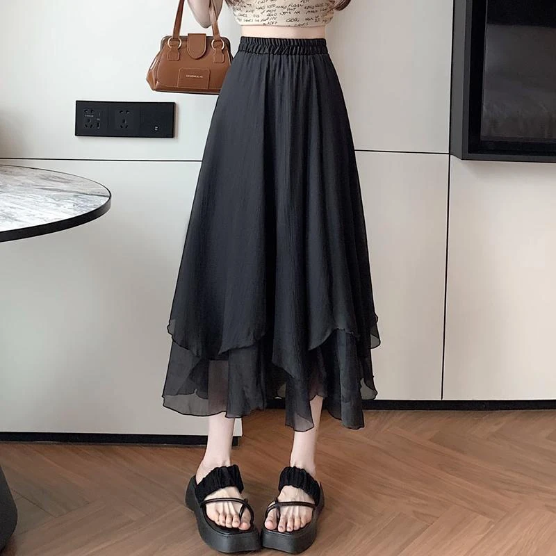 sudojo Summer Women Mesh Skirt Fashion Korean High Waist Loose Midi Skirt Y2K Elegant Female Casual All Match A Line Skirts New