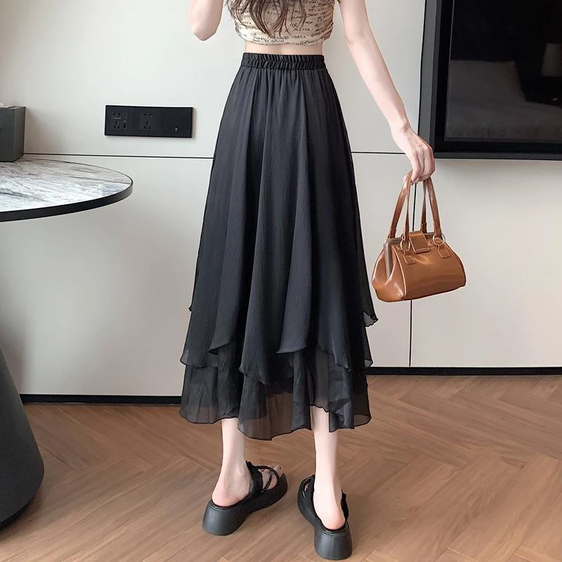 sudojo Summer Women Mesh Skirt Fashion Korean High Waist Loose Midi Skirt Y2K Elegant Female Casual All Match A Line Skirts New