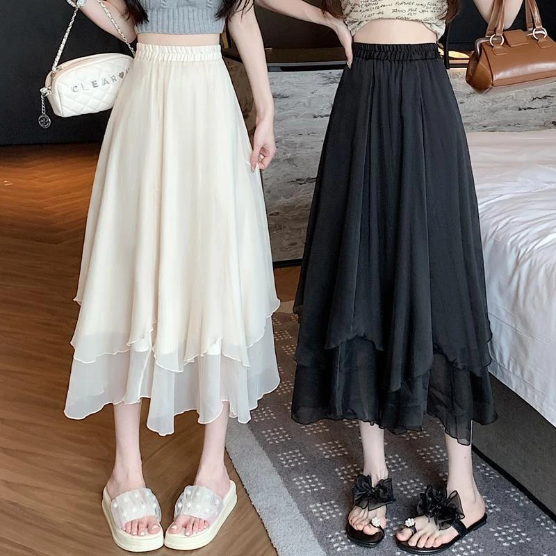 sudojo Summer Women Mesh Skirt Fashion Korean High Waist Loose Midi Skirt Y2K Elegant Female Casual All Match A Line Skirts New