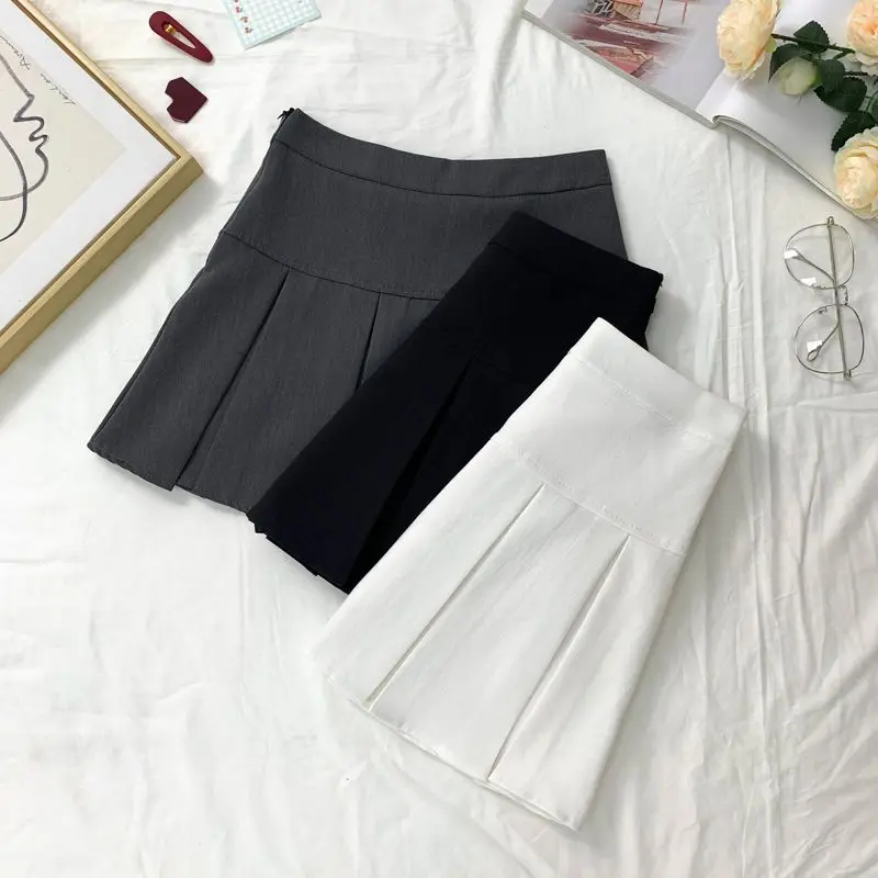 sudojo White Women Pleated Skirts Fashion High Waist Zipper Dancing Mini Skirts Elegant Student All Match A Line Skirt Summer New