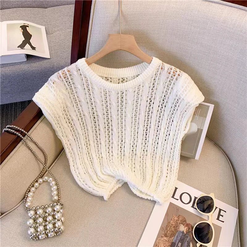 sudojo Women Hollow Out Sexy Camis Korean Fashion Design Knitted Sleeveless Tops Casual Female All Match Tanks Summer New