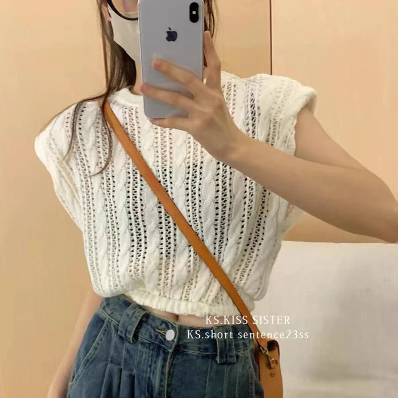 sudojo Women Hollow Out Sexy Camis Korean Fashion Design Knitted Sleeveless Tops Casual Female All Match Tanks Summer New