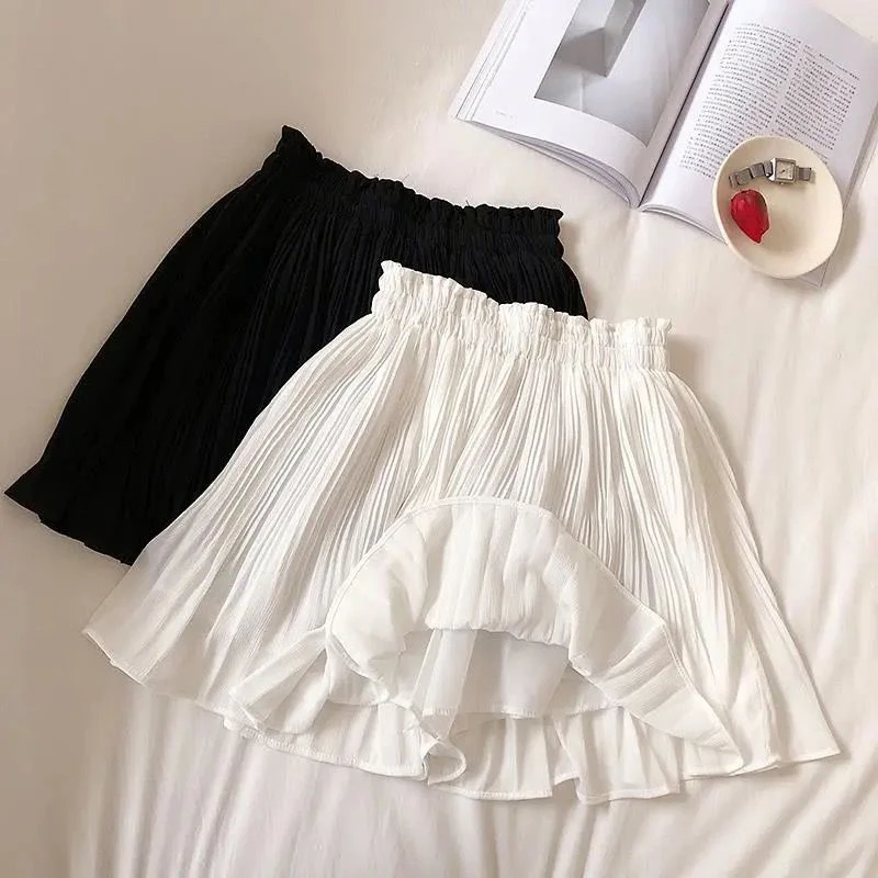 sudojo Women Korean Pleated Skirts Summer Fashion Elegant Ball Gown Mini Skirt Y2K Casual Female White A Line Skirt New