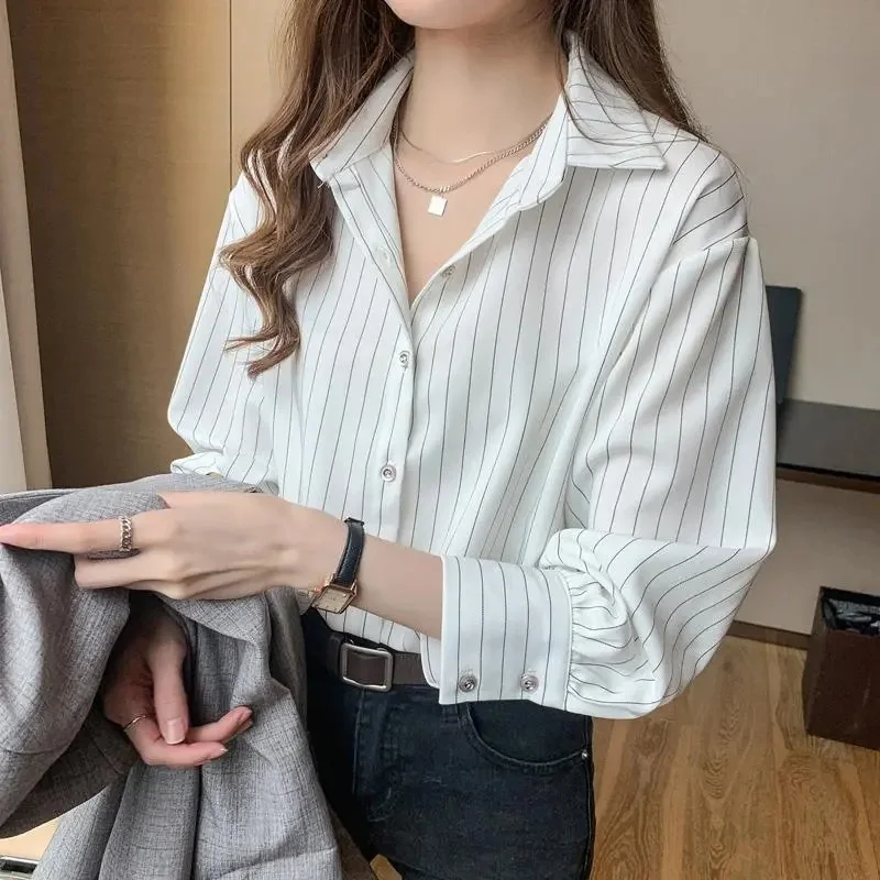 sudojo Women Striped Shirts Spring Korean All Match Female Loose Long Sleeve Blouse Y2K Fashion Elegant Office Ladies Tops New