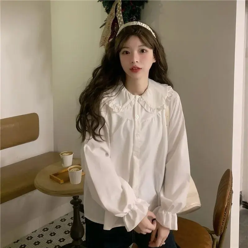 sudojo Vintage Women White Shirt Preppy Style Fashion Elegant Female Long Sleeve Blouse Y2K Sweet Kawaii All Match Shirts