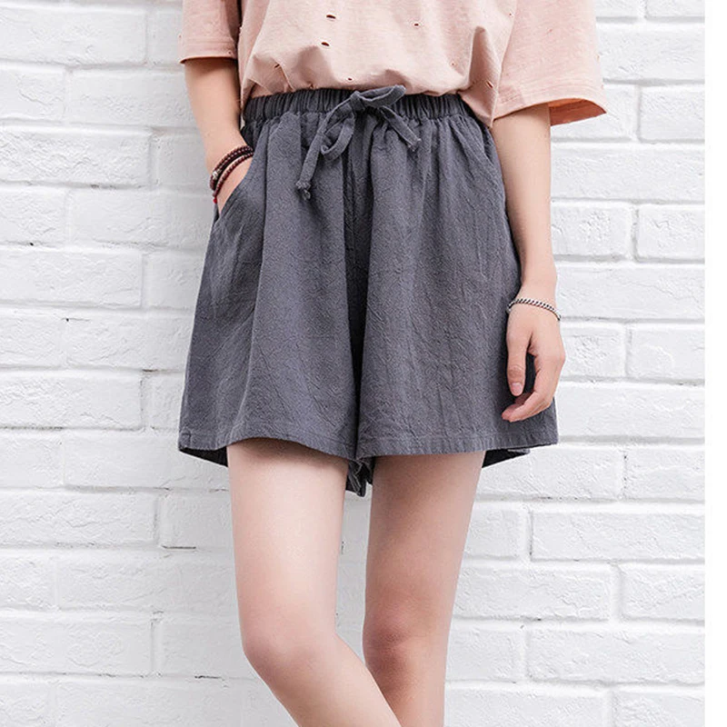 sudojo Women Cotton Linen Shorts Summer Korean Casual Streetwear Loose Sport Shorts All Match High Waist Female Wide Leg Pants