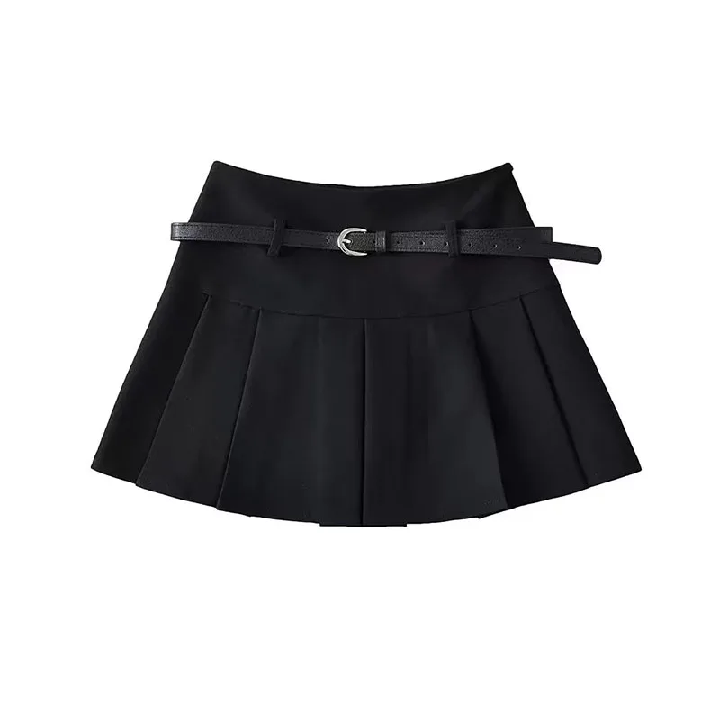 Grey Belt Pleated Skirts Women Y2K Summer High Waist Streetwear Mini Skirts Korean Girl Preppy Uniform All Match A Line Skirts