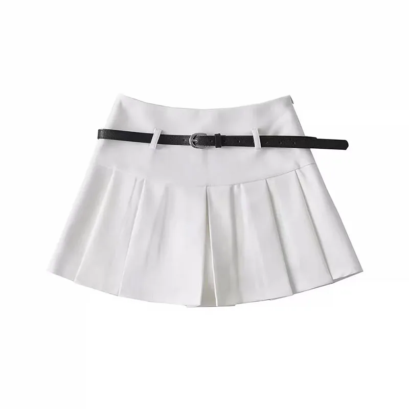 Grey Belt Pleated Skirts Women Y2K Summer High Waist Streetwear Mini Skirts Korean Girl Preppy Uniform All Match A Line Skirts