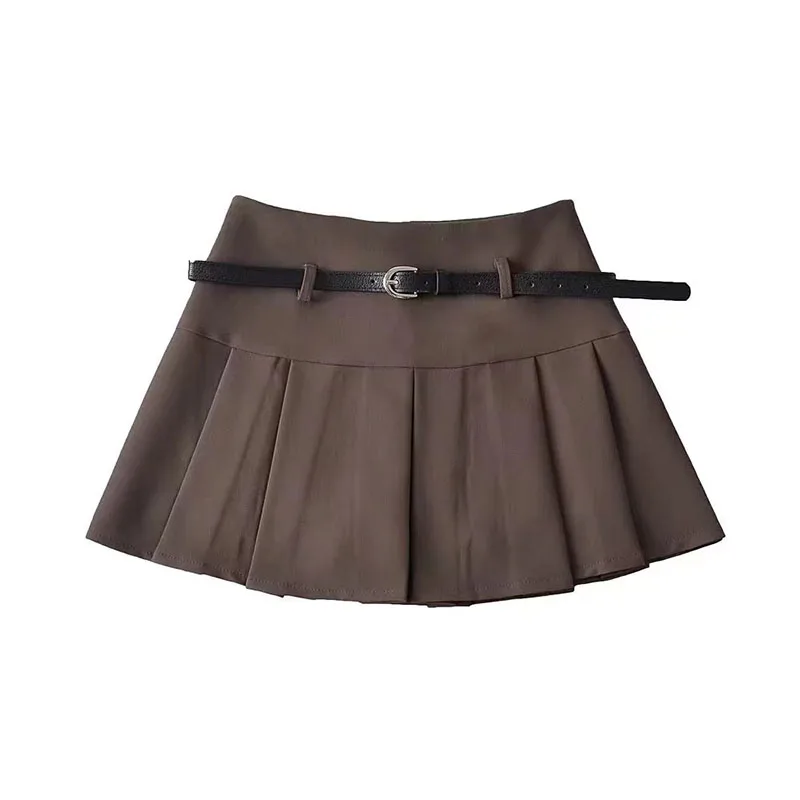 Grey Belt Pleated Skirts Women Y2K Summer High Waist Streetwear Mini Skirts Korean Girl Preppy Uniform All Match A Line Skirts