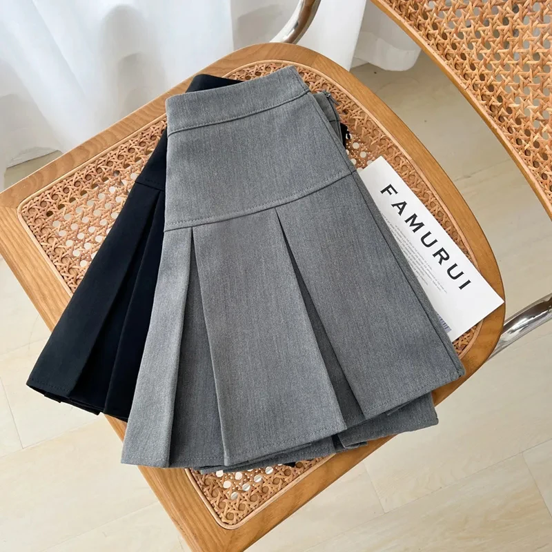 Grey JK Pleated Skirt Women Summer High Waist Solid Preppy Dance Skirts Y2K Korean Slim All-match Mini Skirts New