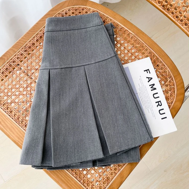 Grey JK Pleated Skirt Women Summer High Waist Solid Preppy Dance Skirts Y2K Korean Slim All-match Mini Skirts New