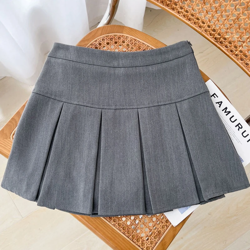 Grey JK Pleated Skirt Women Summer High Waist Solid Preppy Dance Skirts Y2K Korean Slim All-match Mini Skirts New