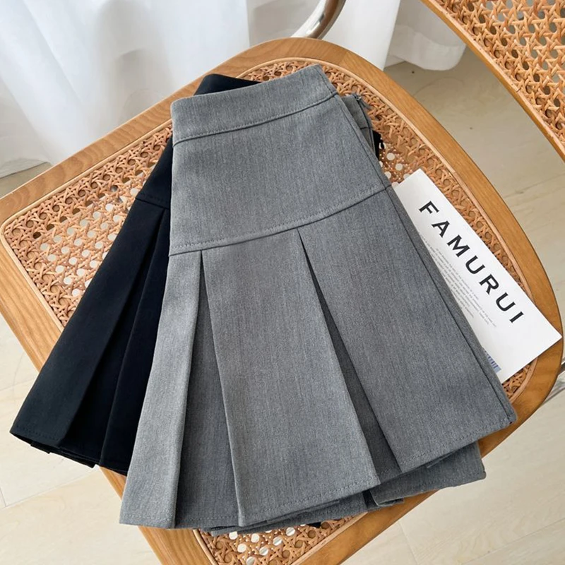 Grey JK Pleated Skirt Women Summer High Waist Solid Preppy Dance Skirts Y2K Korean Slim All-match Mini Skirts New