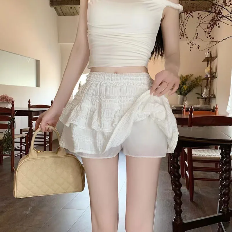 High Waist Cake Skirts Women Summer Korean Sweet Preppy Ruffle Tutu Skirts Female Solid Chic Ball Gown All-match Mini Skirts