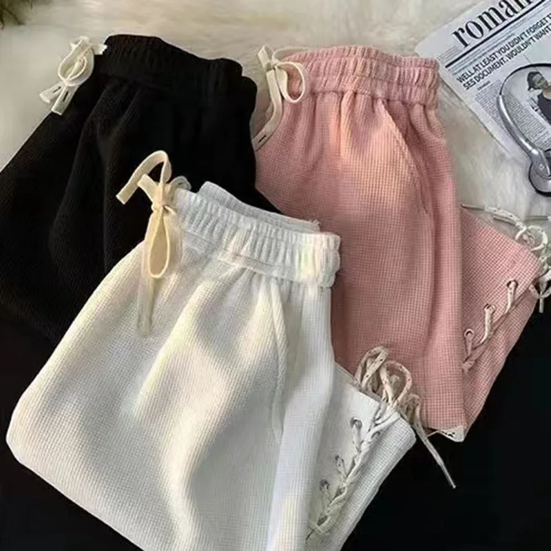 High Waist Casual Wide Leg Shorts Women Y2k Summer Loose Drawstring Lace Up Jogging Pants BF Fashion Baggy All-match Sweatpants