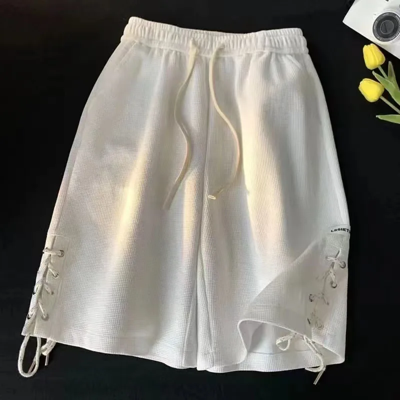 High Waist Casual Wide Leg Shorts Women Y2k Summer Loose Drawstring Lace Up Jogging Pants BF Fashion Baggy All-match Sweatpants