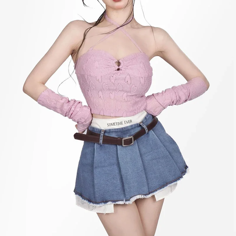 High Waist No Belt Denim Skirts Women Fashion Korean Patchwork Mini Skirts Female Streetwear All-match Tassels Jeans Skirts New