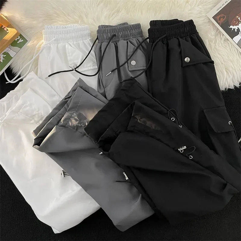 Y2K Baggy Punk Cargo Pants Women Vintage Streetwear Pocket Drawstring Trousers BF High Waist Korean Joggers Wide Leg Pants