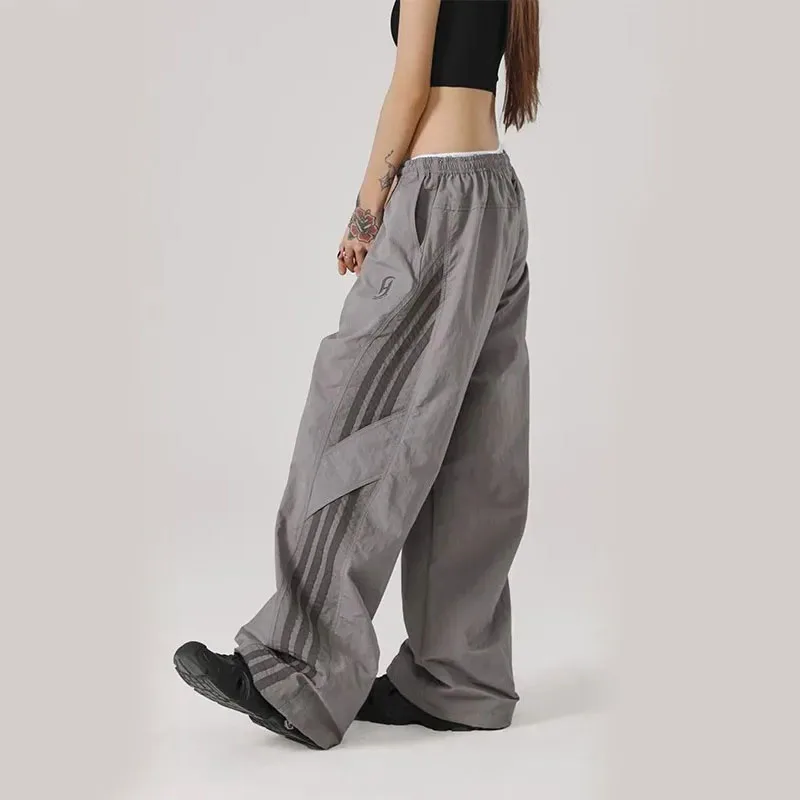 Y2K Baggy Streetwear Cargo Pants Women Korean High Waist Striped Parachute Sweatpants Bf Oversize Hip Hop Wide Leg Trousers