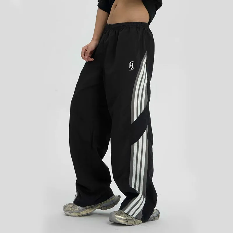 Y2K Baggy Streetwear Cargo Pants Women Korean High Waist Striped Parachute Sweatpants Bf Oversize Hip Hop Wide Leg Trousers