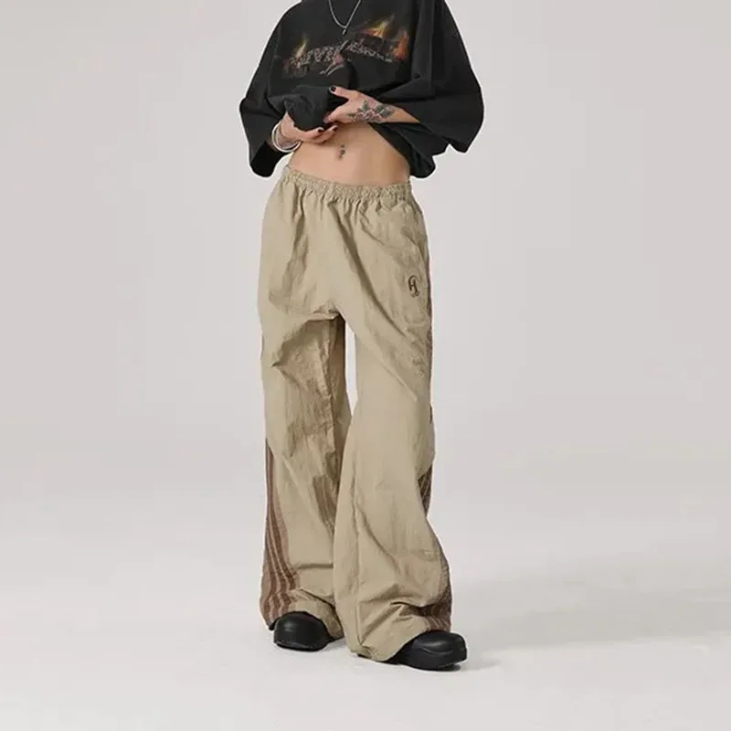 Y2K Baggy Streetwear Cargo Pants Women Korean High Waist Striped Parachute Sweatpants Bf Oversize Hip Hop Wide Leg Trousers