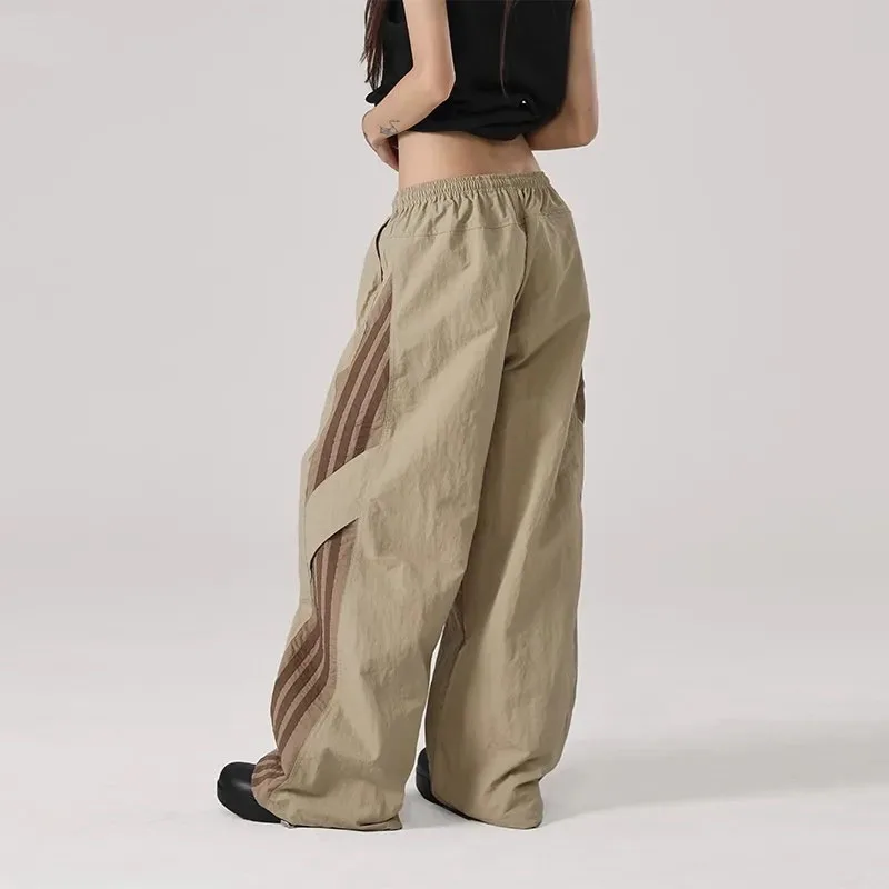 Y2K Baggy Streetwear Cargo Pants Women Korean High Waist Striped Parachute Sweatpants Bf Oversize Hip Hop Wide Leg Trousers