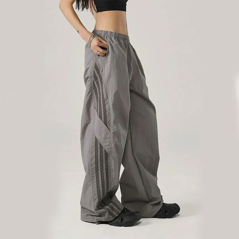 Y2K Baggy Streetwear Cargo Pants Women Korean High Waist Striped Parachute Sweatpants Bf Oversize Hip Hop Wide Leg Trousers