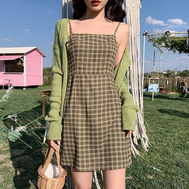 Zoki-High-Waist-Avocado-Green-Vintage-Plaid-Dress-Women-Summer-Korean-A-Line-Design-Sundress-Elegant.jpeg_640x640